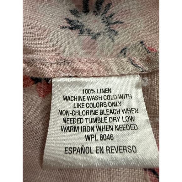 Charter Club Women's L Pink Floral Button Down Blouse with Tie Cuffs Lightweight - Picture 5 of 9